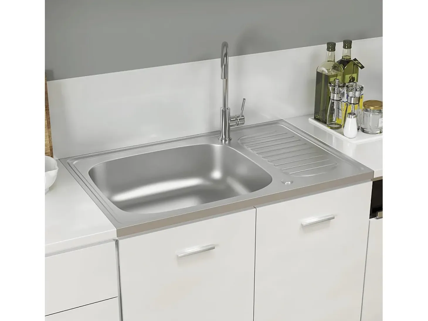 Conjunto de fregadero y escurridor de cocina plata 800x500x155 mm acero inoxidable