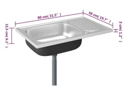 Conjunto de fregadero y escurridor de cocina plata 800x500x155 mm acero inoxidable