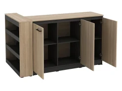 Conjunto de isla de cocina + 2 taburetes - Negro y Natural Claro - NUSICE