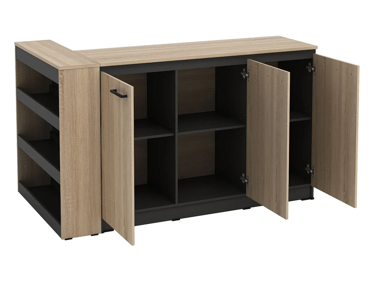 Conjunto de isla de cocina + 2 taburetes - Negro y Natural Claro - NUSICE