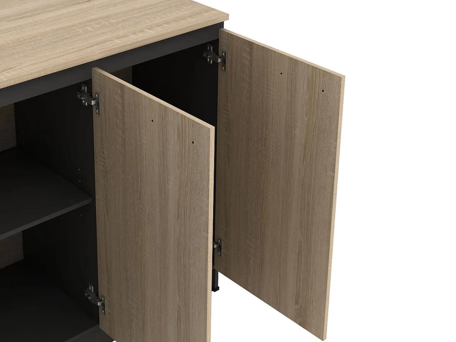 Conjunto de isla de cocina + 2 taburetes - Negro y Natural Claro - NUSICE