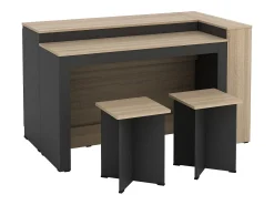 Conjunto de isla de cocina + 2 taburetes - Negro y Natural Claro - NUSICE