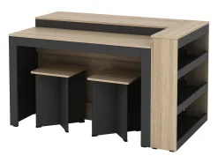 Conjunto de isla de cocina + 2 taburetes - Negro y Natural Claro - NUSICE