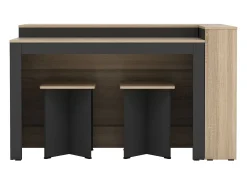 Conjunto de isla de cocina + 2 taburetes - Negro y Natural Claro - NUSICE