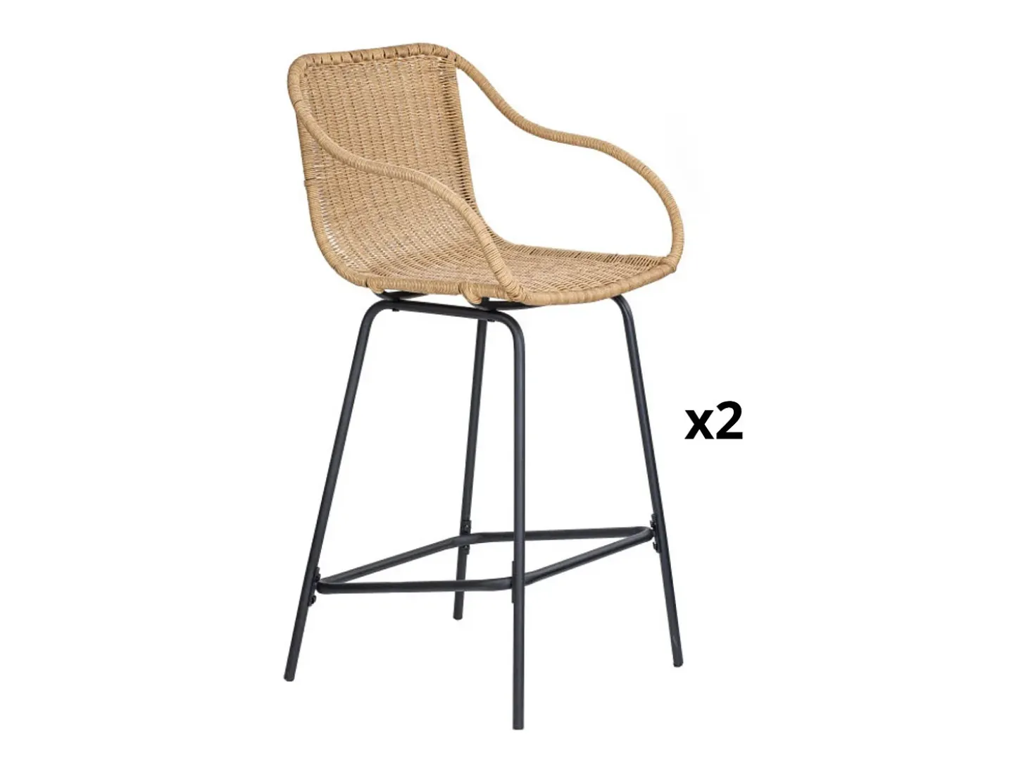 Conjunto de isla y sillas de bar de metal con asiento de ratán 65cm MOOREA