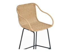 Conjunto de isla y sillas de bar de metal con asiento de ratán 65cm MOOREA