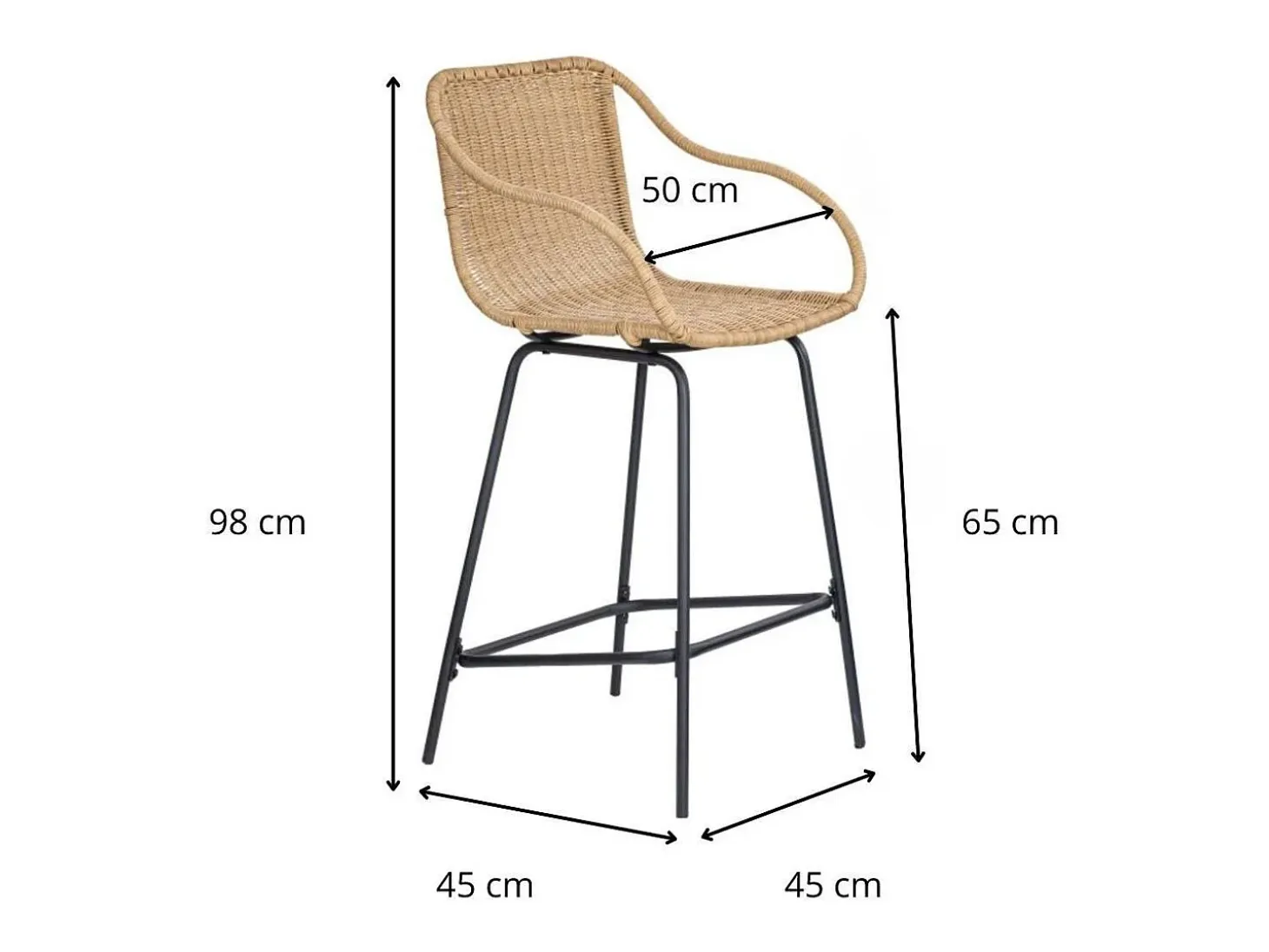 Conjunto de isla y sillas de bar de metal con asiento de ratán 65cm MOOREA