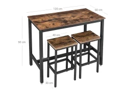 Conjunto de mesa alta 120x60x90 cm marrón rústico alinru