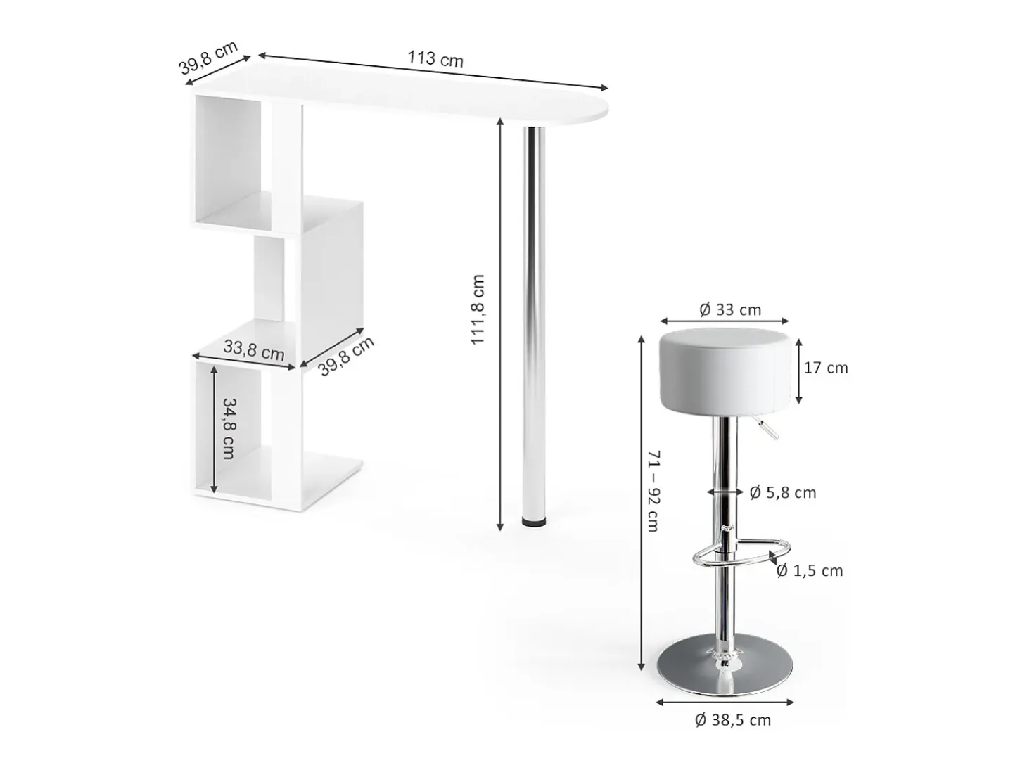 Conjunto de mesa de bar blanco 113x39.8x111.8 vincent