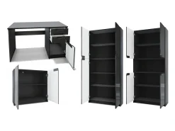 Conjunto de muebles de oficina Logan, cuerpo en negro mate / frentes en hormigón oscuro