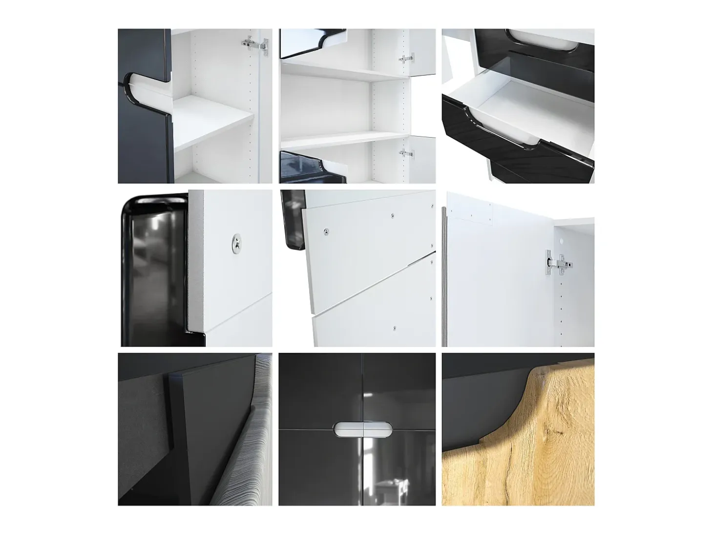 Conjunto de muebles de oficina Logan, cuerpo en negro mate / frentes en hormigón oscuro
