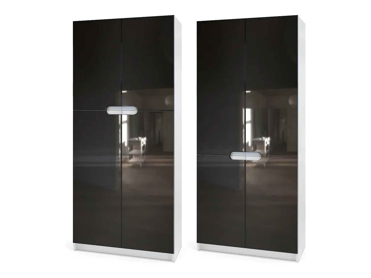 Conjunto de muebles de oficina Logan, cuerpo en negro mate / frentes en hormigón oscuro
