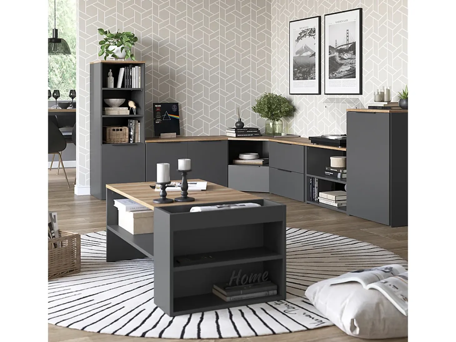 Conjunto de salón antracita/sonoma 68x68x50 wido