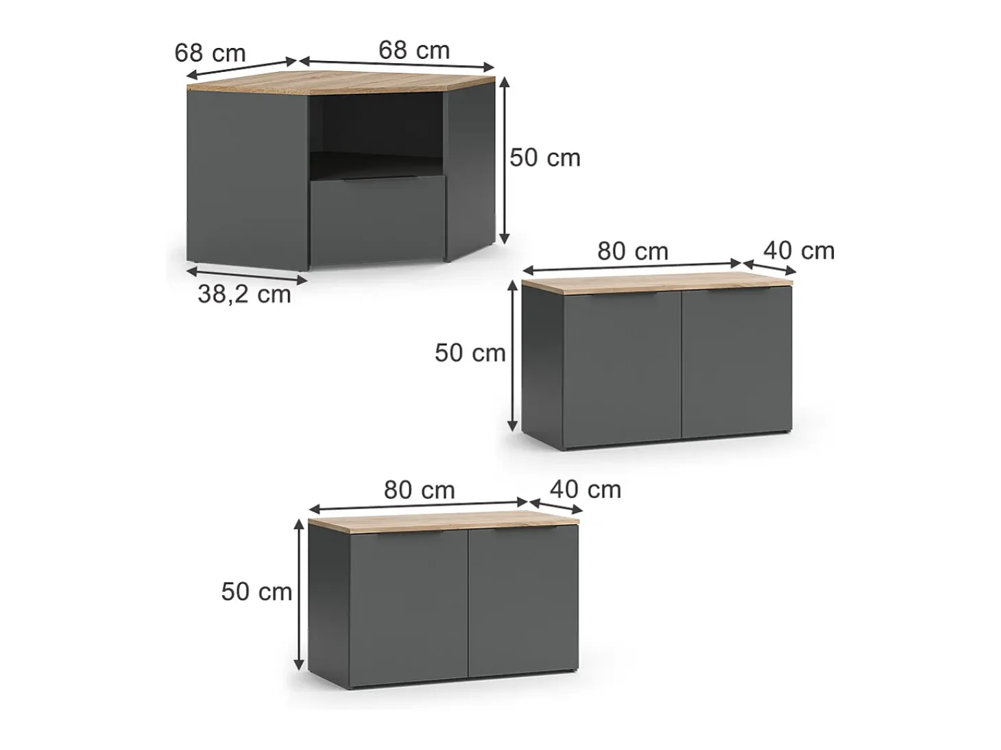 Conjunto de salón antracita/sonoma 68x68x50 wido