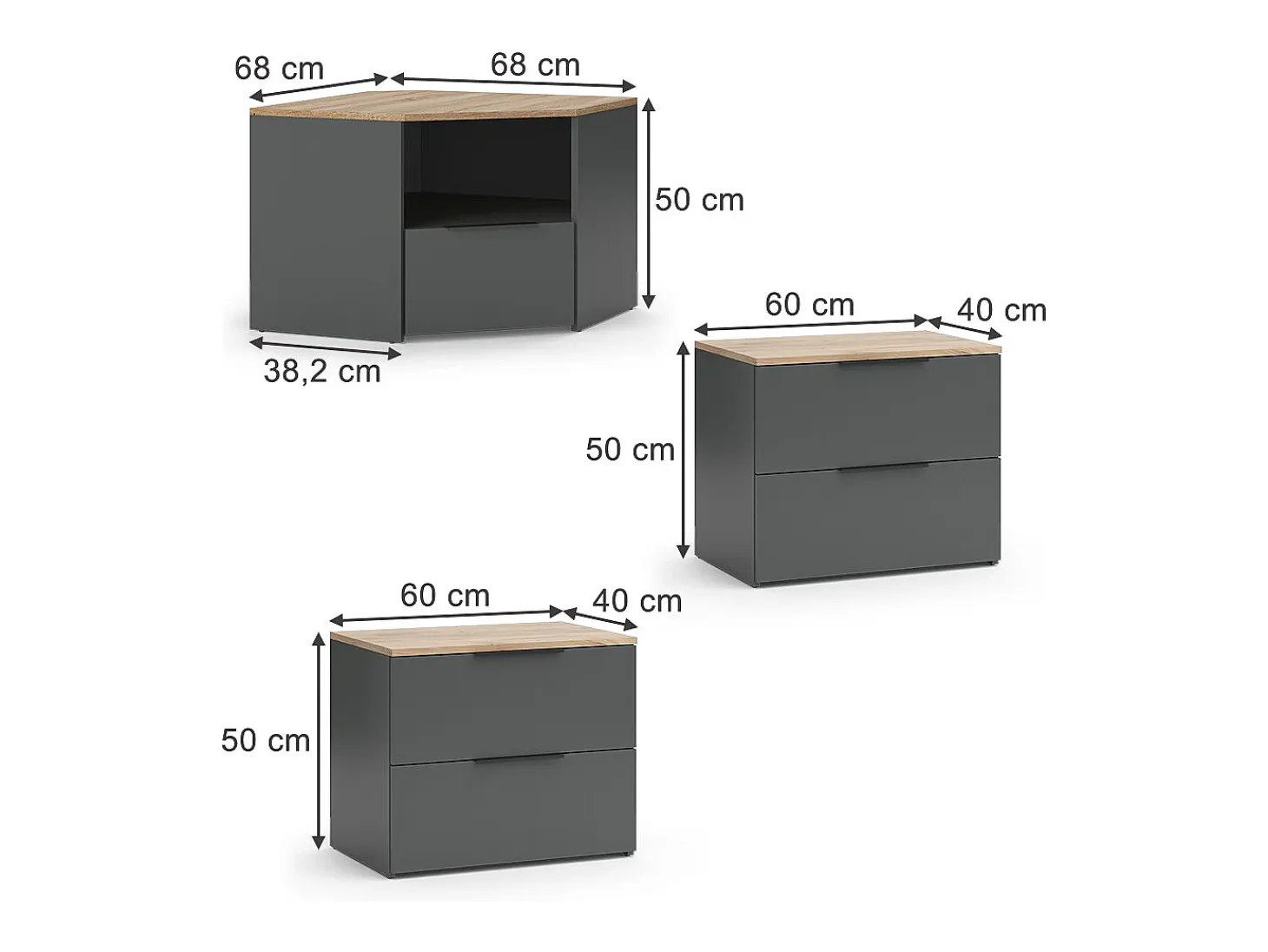 Conjunto de salón antracita/sonoma 68x68x50 wido