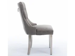 Conjunto de sillas de comedor de terciopelo, diseño contemporáneo de alta gama acolchado, madera maciza, gris