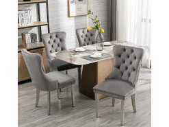 Conjunto de sillas de comedor de terciopelo, diseño contemporáneo de alta gama acolchado, madera maciza, gris