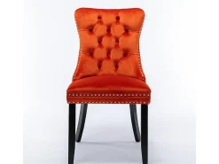 Conjunto de sillas de comedor, con patas de madera y tapizado con tachuelas, revestimiento de terciopelo, estructura de madera maciza, naranja