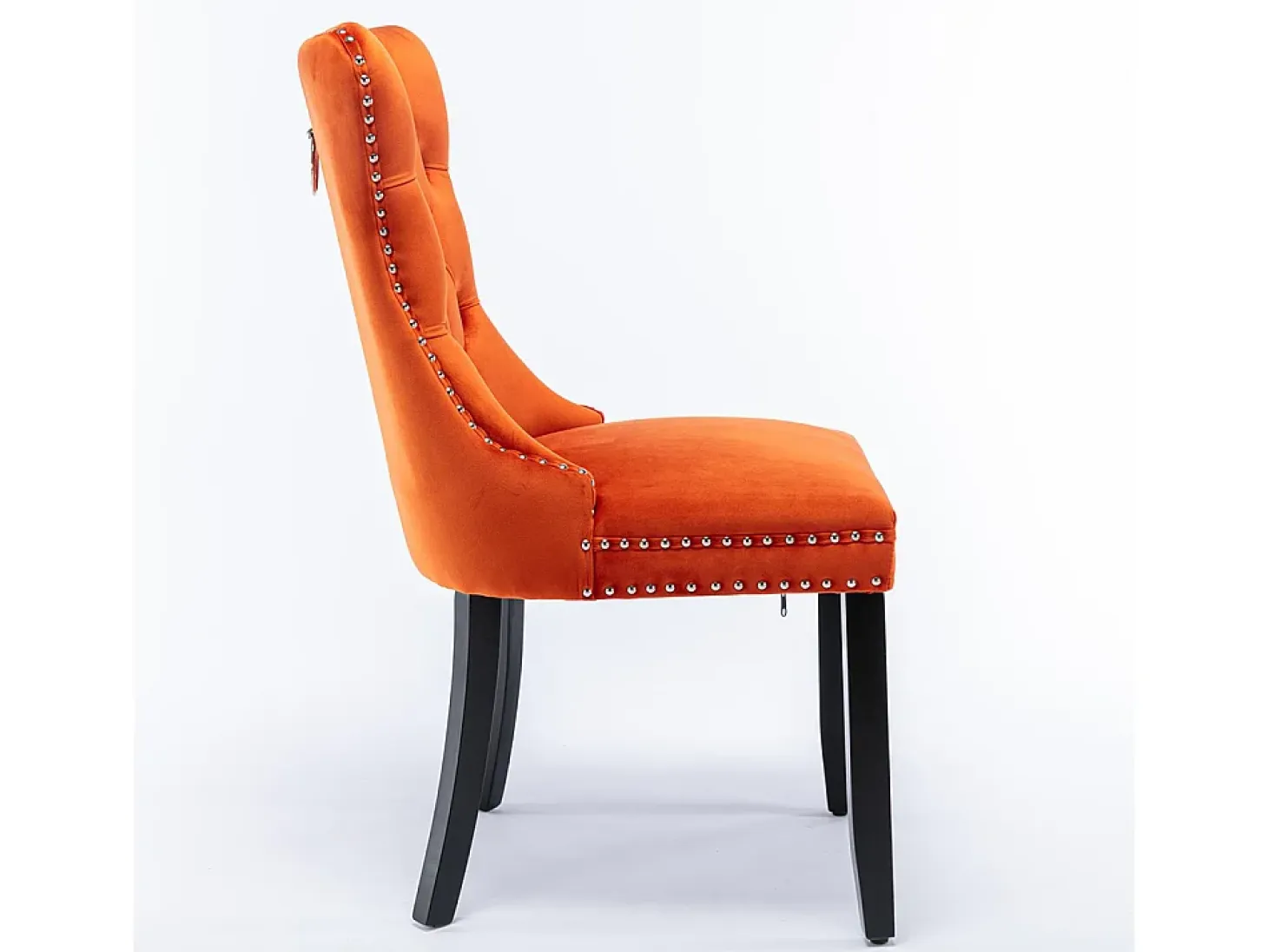 Conjunto de sillas de comedor, con patas de madera y tapizado con tachuelas, revestimiento de terciopelo, estructura de madera maciza, naranja
