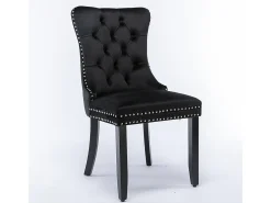 Conjunto de sillas de comedor, con patas de madera y tapizado con tachuelas, revestimiento de terciopelo, estructura de madera maciza, negro