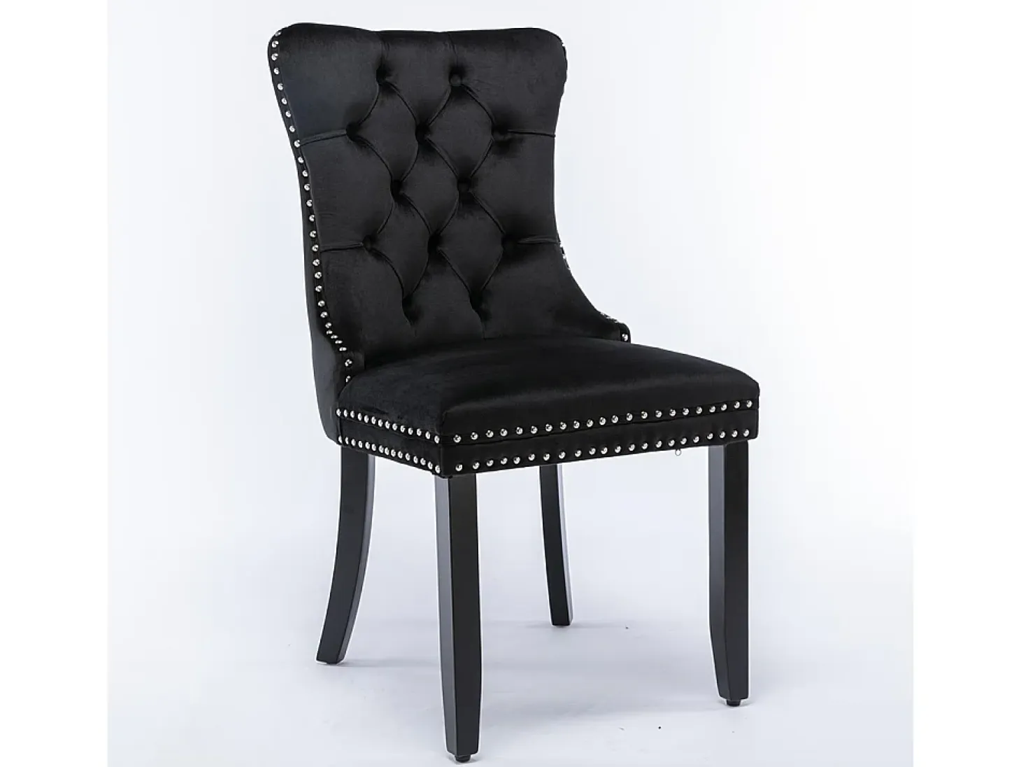 Conjunto de sillas de comedor, con patas de madera y tapizado con tachuelas, revestimiento de terciopelo, estructura de madera maciza, negro