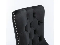 Conjunto de sillas de comedor, con patas de madera y tapizado con tachuelas, revestimiento de terciopelo, estructura de madera maciza, negro
