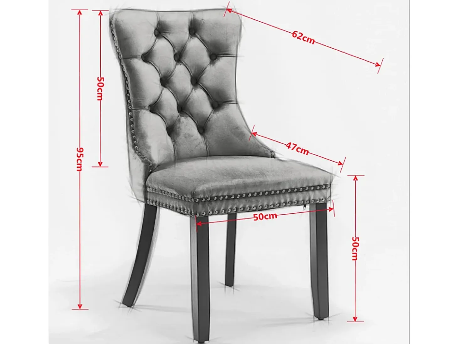 Conjunto de sillas de comedor, con patas de madera y tapizado con tachuelas, revestimiento de terciopelo, estructura de madera maciza, negro