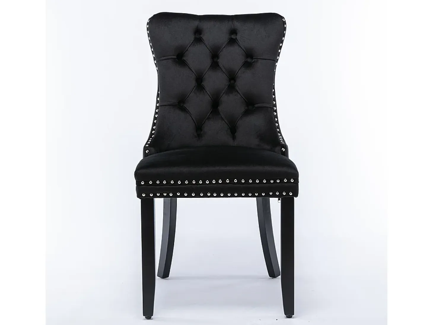 Conjunto de sillas de comedor, con patas de madera y tapizado con tachuelas, revestimiento de terciopelo, estructura de madera maciza, negro
