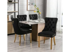 Conjunto de sillas de comedor de terciopelo, diseño contemporáneo de alta gama acolchado, madera maciza, negro y dorado