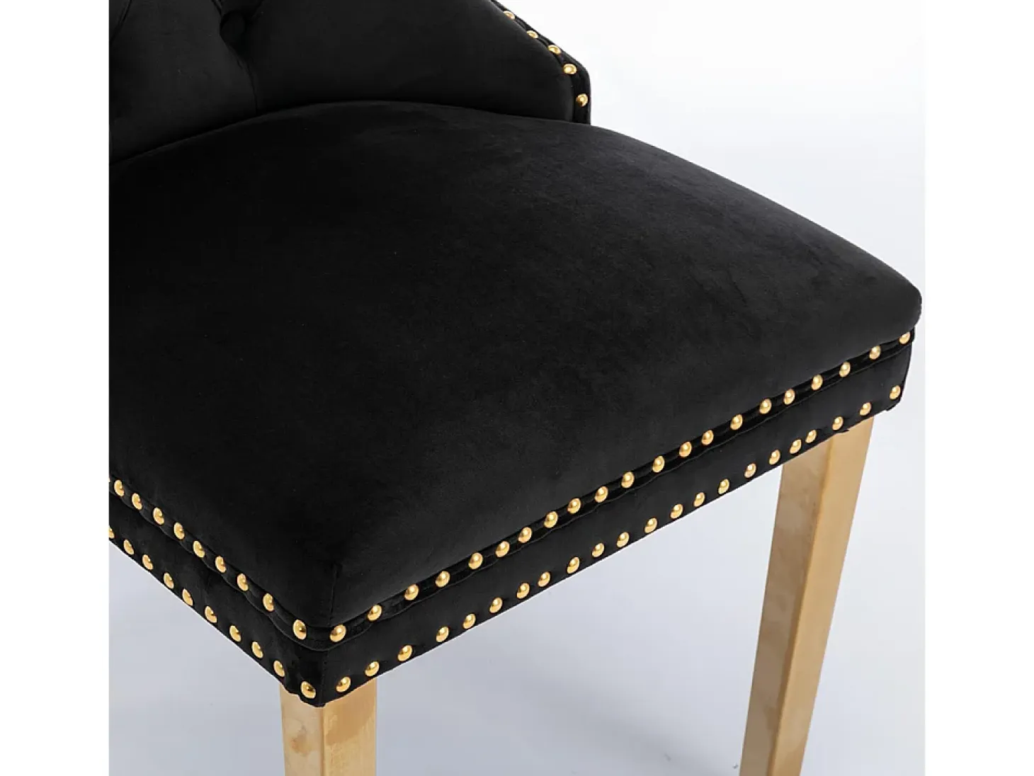 Conjunto de sillas de comedor de terciopelo, diseño contemporáneo de alta gama acolchado, madera maciza, negro y dorado
