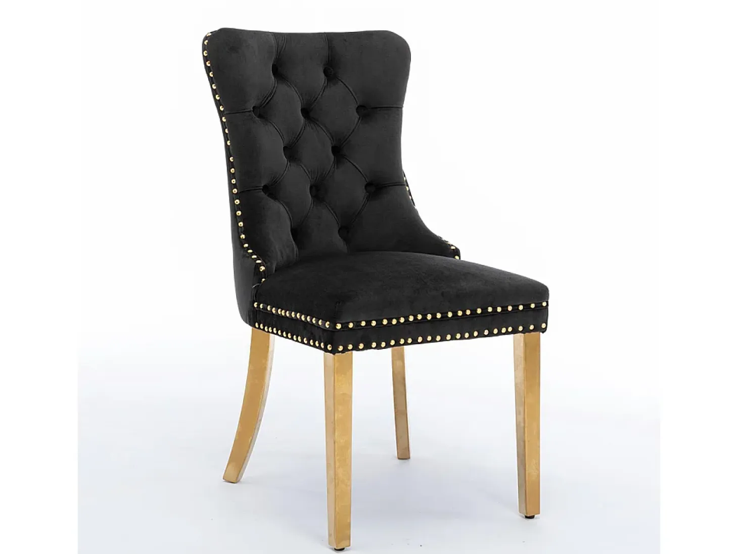 Conjunto de sillas de comedor de terciopelo, diseño contemporáneo de alta gama acolchado, madera maciza, negro y dorado