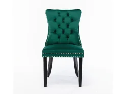 Conjunto de sillas de comedor, con patas de madera y adornos de tachuelas, tapizado de terciopelo, estructura de madera maciza, verde
