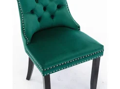 Conjunto de sillas de comedor, con patas de madera y adornos de tachuelas, tapizado de terciopelo, estructura de madera maciza, verde