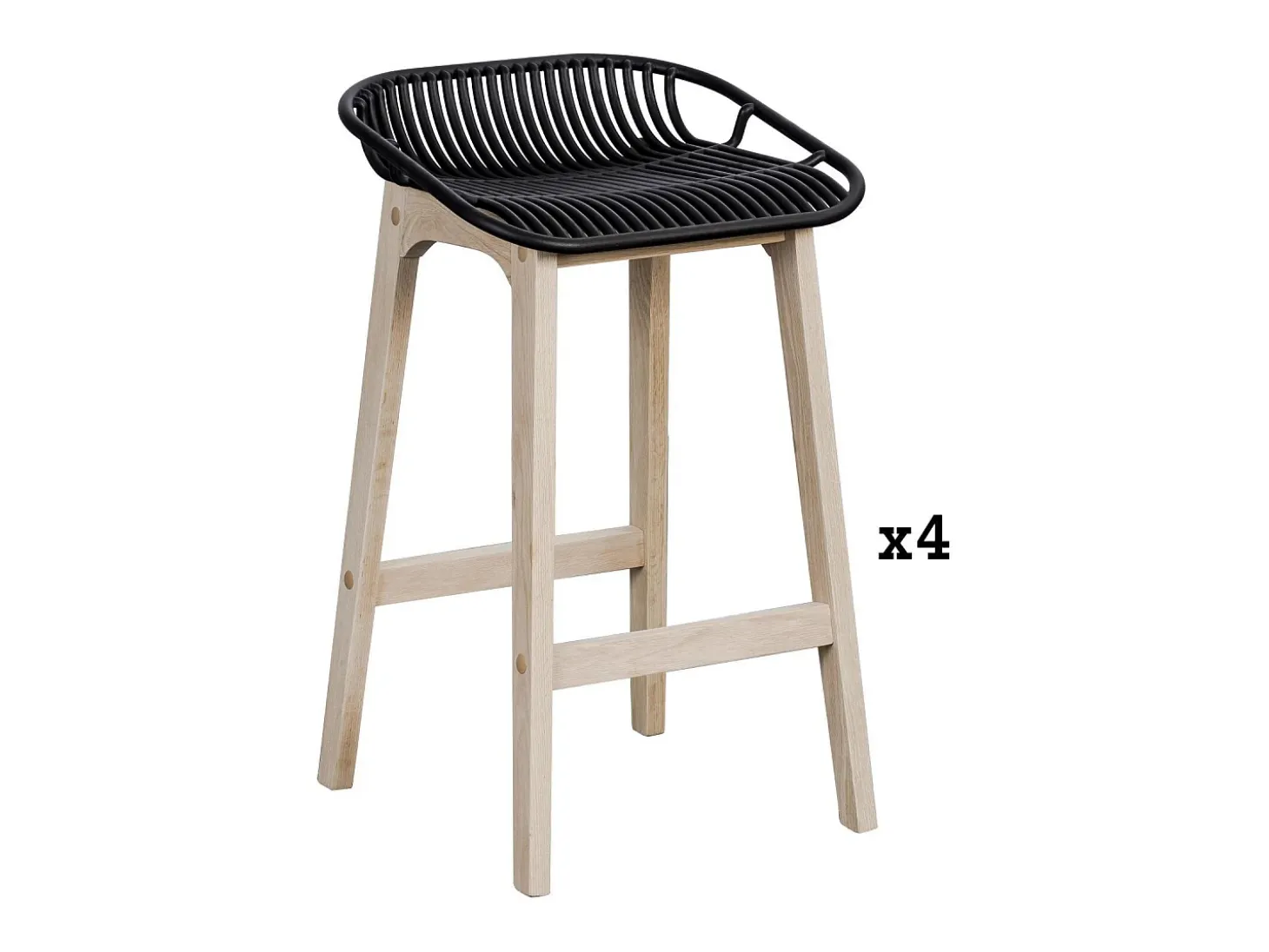 Conjunto de sillas de isla y bar MALMO de roble de 65 cm con asiento de plástico
