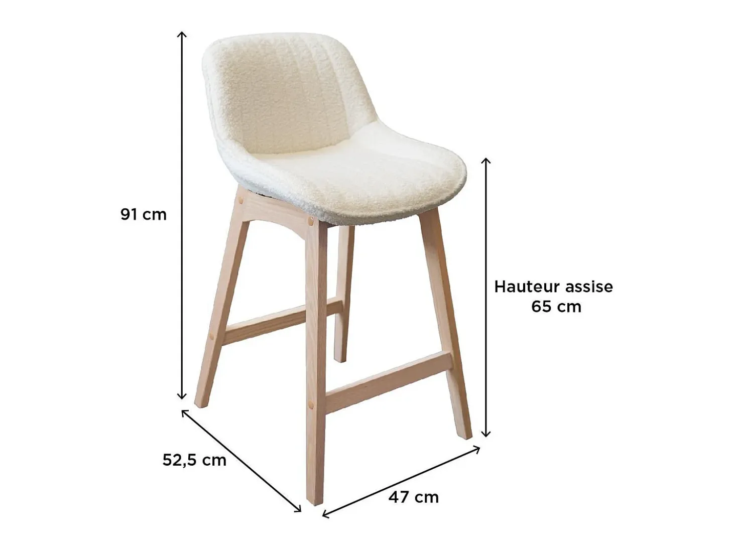 Conjunto de sillas de isla y bar de roble con asiento de tela de rizo MILK de 65 cm