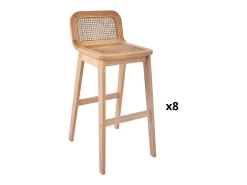 Conjunto de sillas de isla y bar de roble con asiento de caña de 65cm SANA