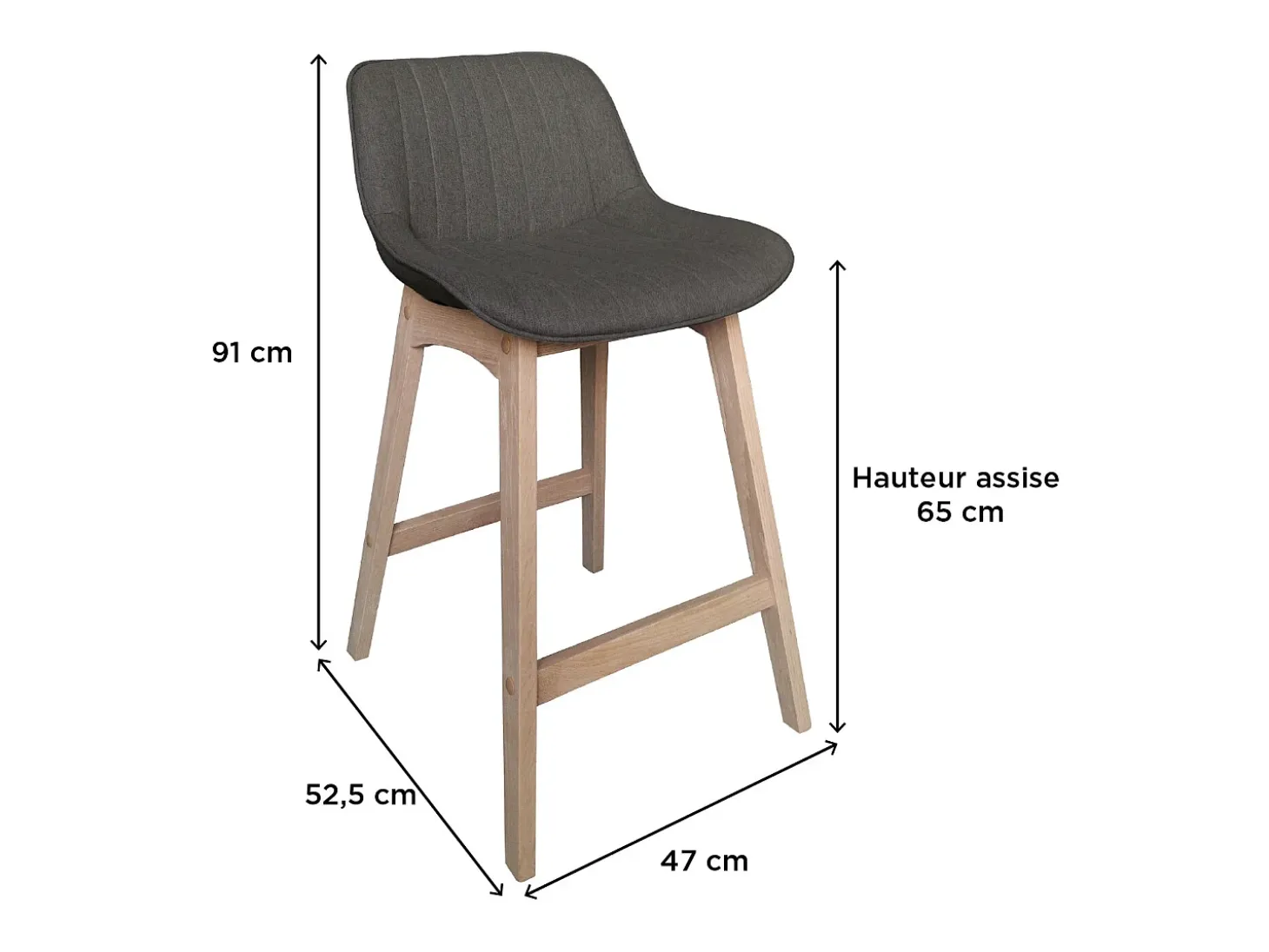 Conjunto de sillas de isla y bar de roble con asiento de tela MELLOW de 65 cm