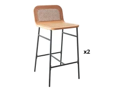 Conjunto de sillas de isla y bar de metal SANA con asiento de caña de 65 cm