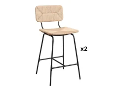 Conjunto de taburetes de bar e isla de metal con asiento de ratán 65cm TIDRA