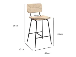 Conjunto de taburetes de bar e isla de metal con asiento de ratán 65cm TIDRA