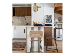 Conjunto de taburetes de bar de metal con asiento de ratán 65cm NEMA