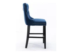 Conjunto de taburetes de bar con remaches decorativos y patas de madera, tapizado cromado con tachuelas, revestimiento de terciopelo, azul
