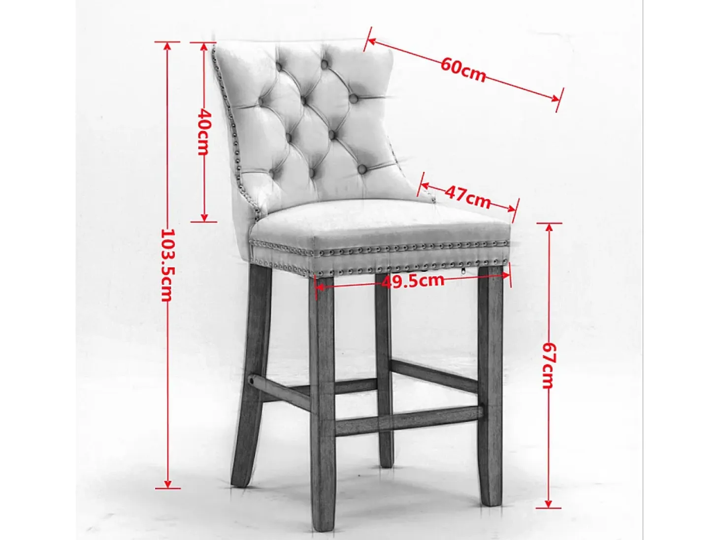 Conjunto de taburetes de bar con remaches decorativos y patas de madera, tapizado cromado con tachuelas, revestimiento de terciopelo, azul
