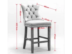 Conjunto de taburetes de bar con detalles remachados y patas de madera, tapizado cromado con tachuelas, terciopelo, beige