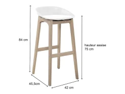 Conjunto de taburetes de bar RIVA de roble de 75 cm con asiento de plástico