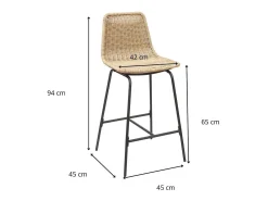 Conjunto de taburetes de bar e isla de metal con asiento de ratán 65cm KUTA