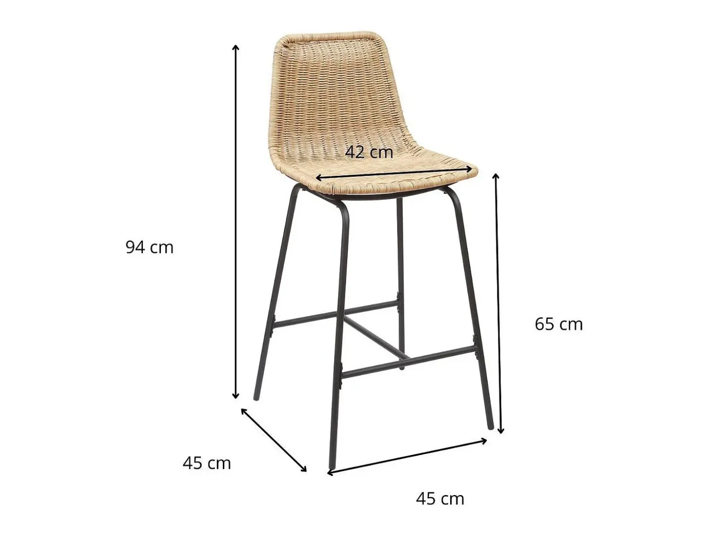 Conjunto de taburetes de bar e isla de metal con asiento de ratán 65cm KUTA