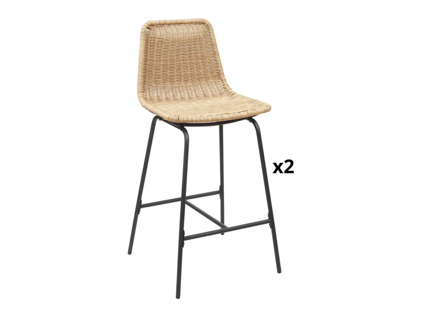 Conjunto de taburetes de bar e isla de metal con asiento de ratán 65cm KUTA