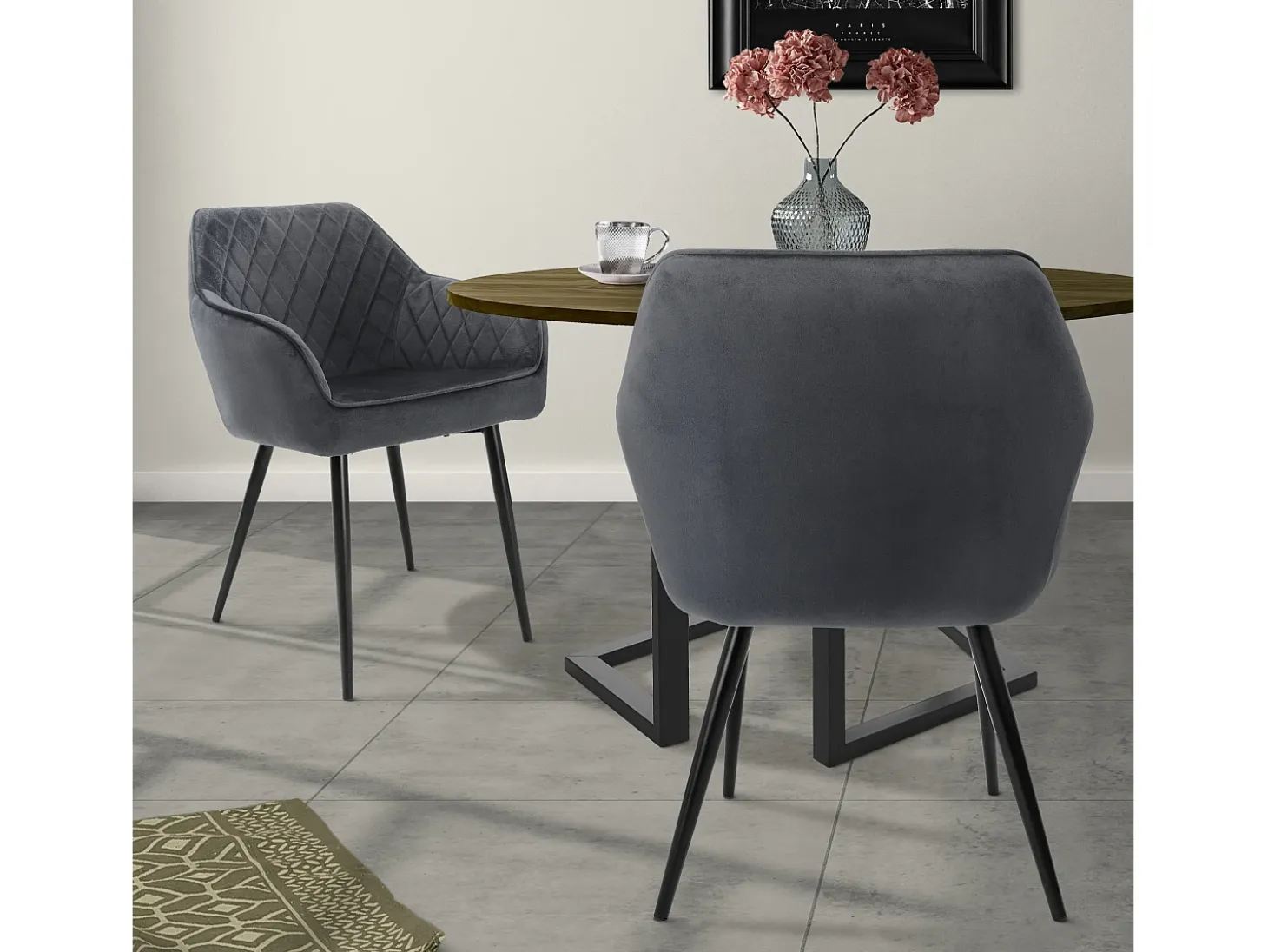 Conjunto de 2x sillas de comedor tapizadas en terciopelo sillones salón antracita ML-Design
