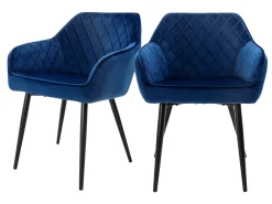 Conjunto de 2x sillas de comedor tapizadas en terciopelo sillones salón azul oscuro ML-Design